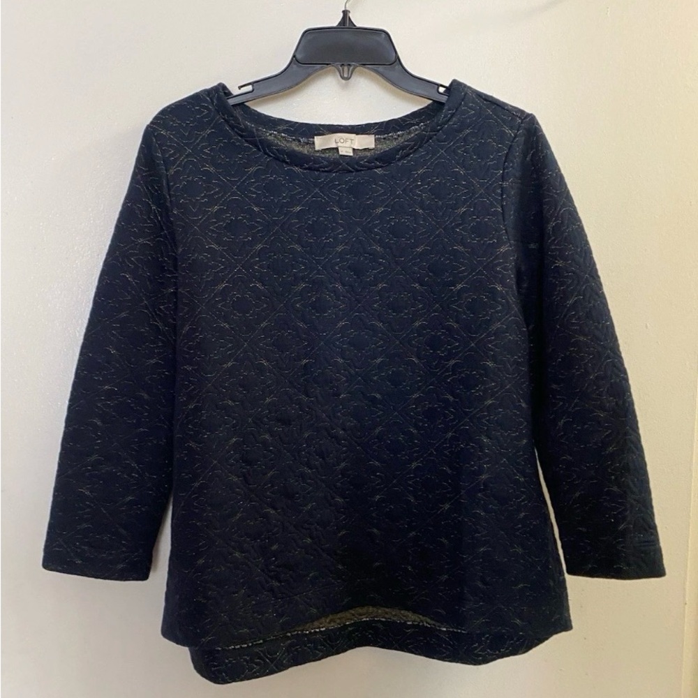 LOFT Navy & Metallic Gold Quilted Long Sleeve Tunic